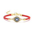 Adjustable red rope bracelet with gold evil eye charm and micro-inlaid enamel details - Red Woven Rope-Square Zircon Evil Eye