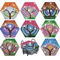 8-piece 5D DIY diamond painting coasters set with colorful tree patterns and metal holder - Hexagonal Colorful Tree (BD010)