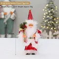 Standing Santa Claus doll in red velvet suit with gold glasses and gift bag, 22cm height - Bright Red Velvet Style
