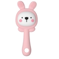 Pink rabbit silicone baby teether with textured ears and ergonomic handle for soothing - Little Rabbit Rattle Teether / Pink