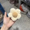Plush flower hair claw clip with beige petals and brown center for autumn styles - Beige Coffee