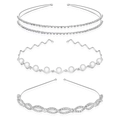 Three-piece silver headband set with clear rhinestones and white pearls on white background - 3-Piece Set Silver/White