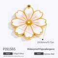 Golden stainless steel cherry blossom pendant with pink petals, waterproof and anti-allergy - Pink White Cherry Blossom Pendant (PJ91565)