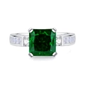 Luxurious S925 silver ring featuring a large square emerald green stone and side zircon - US 6 / Emerald Green