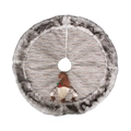 Grey knitted Christmas tree skirt with faux fur trim and festive gnome applique - 80cm / Khaki Gnome Style