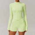 Slim fit fluorescent light green sports jacket with matching shorts set for women - S / Light Yellow Green