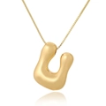 Detailed view of polished golden letter U pendant with a refined box chain necklace - U (D1013)