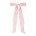 Detail of pink satin bow hair clip with long ribbons on a white background - Light Pink