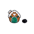 Gingerbread house enamel brooch with orange and white festive winter holiday design - Gingerbread House with Heart Pattern (CZ1187-5)