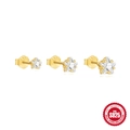 Vergulde S925 sterling zilveren ster oorknopjes met zirkoon in drie verschillende maten - Vijfpuntige ster / Goud