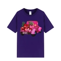 Purple crew neck T-shirt featuring pink leopard truck, hearts, and LOVE graphic print - Purple