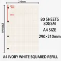 A4 ivory white grid refill paper for loose-leaf notebook, 80 sheets of 80g quality paper - A4 4-Hole Grid Refill (80 Sheets)