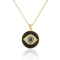 Halskette mit 18K Gold beschichteter Evil-Eye-Anhänger, schwarzer Emaille und Zirkonia - Schwarzes Böser Blick (21990)