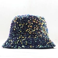 Chapeau bob à paillettes bleu foncé avec reflets laser colorés et style hip-hop - M (56-58cm) / Paillettes Arc-en-ciel Bleu Marine (08)