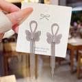 Silver 925 butterfly earrings with sparkling rhinestones and long fringe tassels - Silver Full Zircon Butterfly Tassel (E0196)