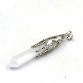 Natural white crystal hexagonal column pendant with silver metal base for jewelry - Without Chain / White Crystal