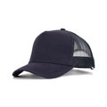 Dettaglio del retro in rete traspirante e visiera curva del cappellino da baseball trucker - Taglia unica / Blu navy