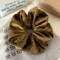Olive green velvet oversized scrunchie hair tie with soft texture and vintage style - Ginger Velvet Solid Scrunchie