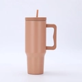 Brown 40oz insulated stainless steel tumbler with handle and matching straw - Third Generation 40oz Khaki / 40oz
