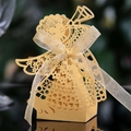 Scatola regalo angelo intagliata al laser in oro perlato con fiocco in organza elegante - Oro