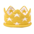 Simpatico cappello neonato a corona in maglia gialla con stelle bianche per compleanni - Giallo (Stella)