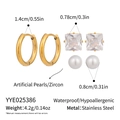 Detail specifications for stainless steel earrings set with zircon and pearls - Hoop Square Zirconia Pearl Style(YYE025386) / 3 Pairs Set