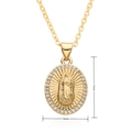 Detailed size view of gold-plated Virgin Mary pendant with cubic zirconia stones - Gold Medium Oval Virgin Mary (c015)