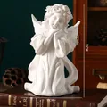 Nordic kneeling praying angel sculpture in white finish, height 21cm decorative figurine - Kneeling Angel Resting Chin on Hand (7126I-2103)