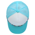 Light blue and white mesh trucker hat featuring decorative colorful bead chain trim - M (56-58cm) / Aqua Green & White