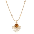 Detail of gold sunburst pendant with brown tiger eye stone on snake chain necklace - Fan-shaped Pendant Style (6153) / Gold