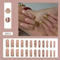Unghie finte French extra lunghe G012 con base rosa, glitter dorati e linee a onde - G012 Linee Francesi (Stile Colla)