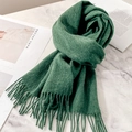 Dark green wool scarf with tassel fringe on marble background with magazine - Dark Green