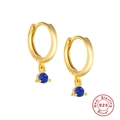 S925 sterling silver hoop earrings in gold finish with blue zircon drop pendants - Gold-Blue Zirconia