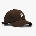 Dark brown cotton baseball cap with white towel embroidery P letter and curved brim - Adjustable / Dark Coffee