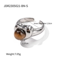 Silver finish stainless steel heart ring with brown tiger eye stone, size 1.8cm - Silver Heart Tiger Eye Style (JDR2305021-BN-S)