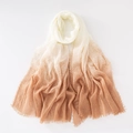 Detail of gradient cotton linen scarf in white and light brown with fringe edges - 180*90CM / Light Brown Gradient