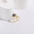 Minimalistische 14K vergulde open ring met blauwe hart zirkoon en ster hemels design - Blauwe Zirkonia