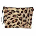 Portable leopard print makeup bag with zipper closure and black wrist strap for travel - With Strap / Yellow Brown Leopard Style (xy-022-04)