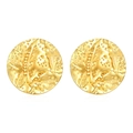 18K gold plated stainless steel round earrings with textured hammered finish for women - Gold Hammered Round Stud (MS-493)