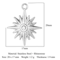 Silberner Edelstahl Sternanhänger mit Strassstein, 20x17mm Größe für DIY-Schmuckbau - Edelstahl + Strass / Silberner achtzackiger Stern