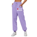 Women high waist light purple joggers featuring I Love My Hot Boyfriend print detail - S / Bottoms / Lavender