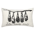 Beige linen lumbar pillow cover featuring black bat prints and Let's hang out text - Style 08-Beige Hanging Bats