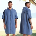 Navy blue quick-dry hooded changing robe with front zipper for beach and surfing - One Size / Zipper Style - Dark Blue