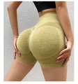 Light green seamless high-waist yoga shorts with marble texture and peach lift design - Yellow