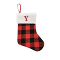 Personalized red and black buffalo plaid Christmas stocking with embroidered letter Y - Letter Y