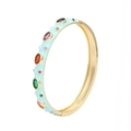 Light blue enamel hinge bangle with colorful zircon stones in gold plated copper finish - Light Blue (Style 3)