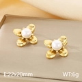 Orecchini a fiore dorati in acciaio con perla, misura 22x20mm e peso di 6g - Stile A Fiore Dorato (KE114180-KFC)