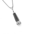 Vintage stainless steel necklace with detailed silver hexagonal pagoda pendant for men - Pagoda + Stainless Steel Chain