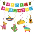 Mexican Fiesta Birthday Set with Colorful Happy Birthday Banners and Hanging Swirls - Carnival Banner & Swirls Set