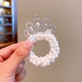 Coletero de perlas blancas para niñas con corona de pedrería plateada estilo princesa - Corona de diamantes de imitación arcoíris